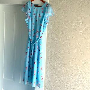 Banana Republic SS Flutter PR Cool Combo Ginko Leaf Print Dress 8